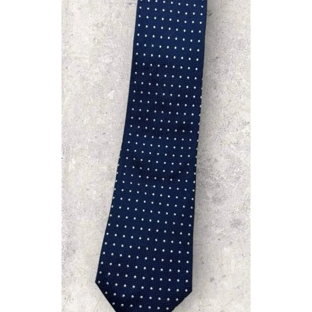 SUITSUPPLY Silk Tie XL Blue White Polka Dot W:3.2" EUC - Picture 5 of 5